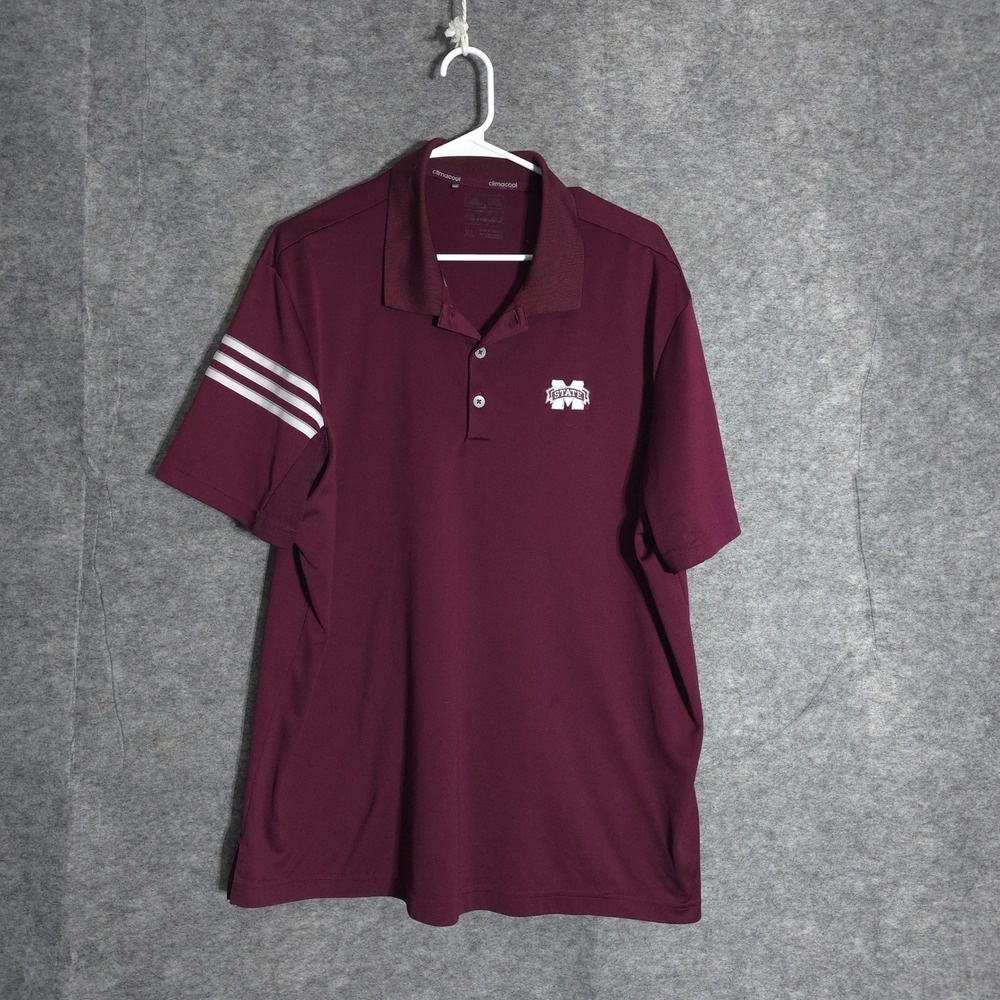 Adidas Mississippi State Bulldogs Polo Shirt Mens XL Maroon ClimaCool NCAA Fan